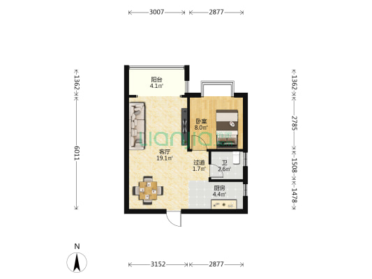 乾坤·吉祥花园 1室1厅1卫 56平方