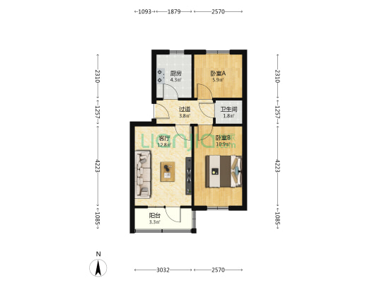 美高家属院 2室1厅1卫 42平方