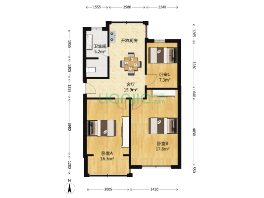 湖北省旅游局发展委员会宿舍 3室1厅1卫 78平方