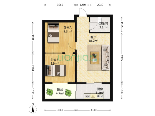 马路街商苑 2室1厅1卫 61平方