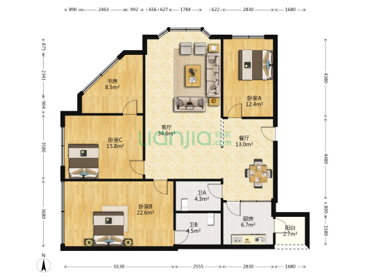 洛阳横街12号 4室2厅2卫 148平方