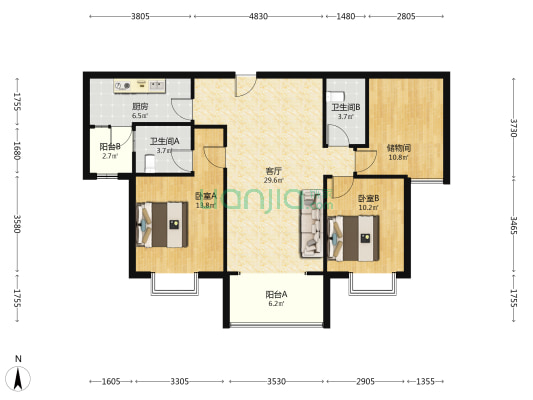碧桂园城市花园二期 2室1厅2卫 126平方