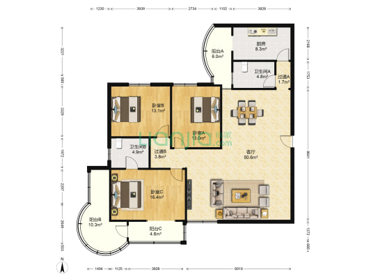 金泉小区 3室1厅2卫 117平方