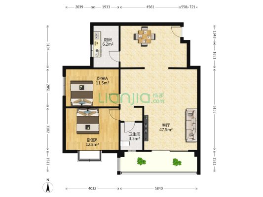 飞天家园B区 2室1厅1卫 110平方