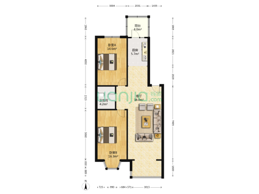 北岸明珠 2室1厅1卫 107平方