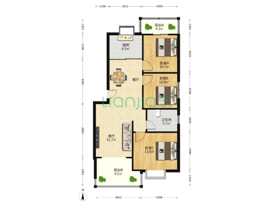 七星园 3室1厅1卫 105平方