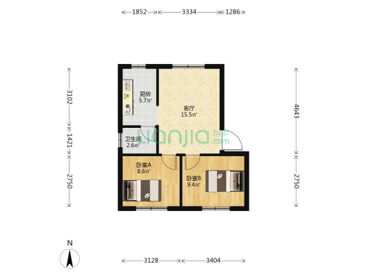 明珠学苑 2室1厅1卫 53平方