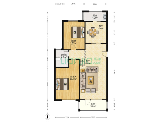 仁爱濠景庄园天景园 2室2厅1卫 106平方