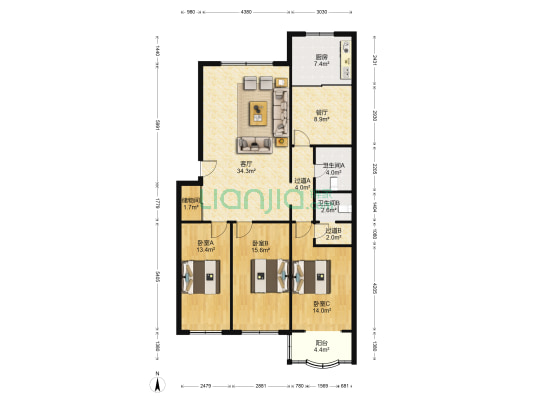 舒春小区 3室2厅2卫 137平方