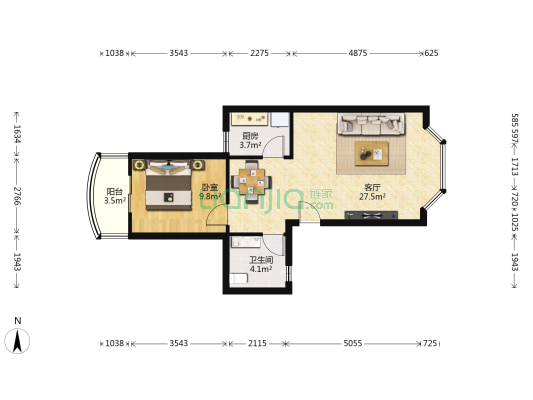 滨河苑小区 1室1厅1卫 57平方