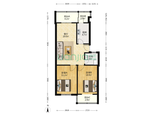 宏园东里 2室1厅1卫 69平方