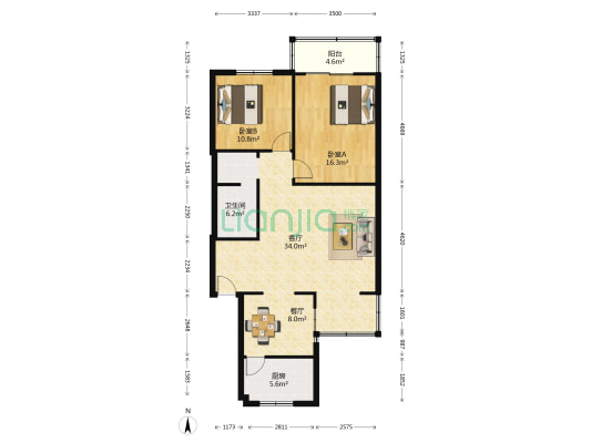 金强广场小区 2室2厅1卫 99平方