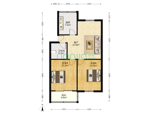 曲荷巷18号 2室1厅1卫 82平方