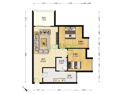 紫金星城 2室1厅1卫 80平方