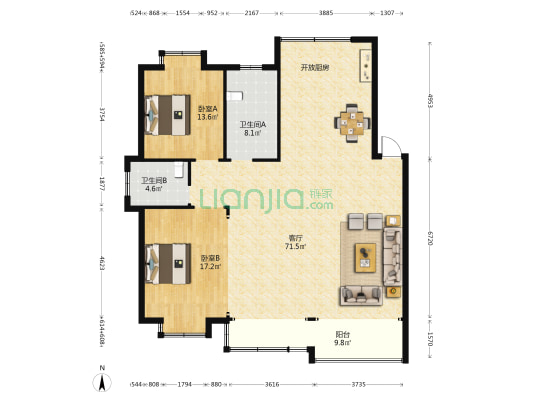 锦程家园 2室1厅2卫 143平方