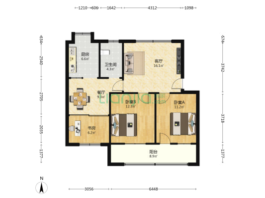 新民小学宿舍 3室2厅1卫 86平方