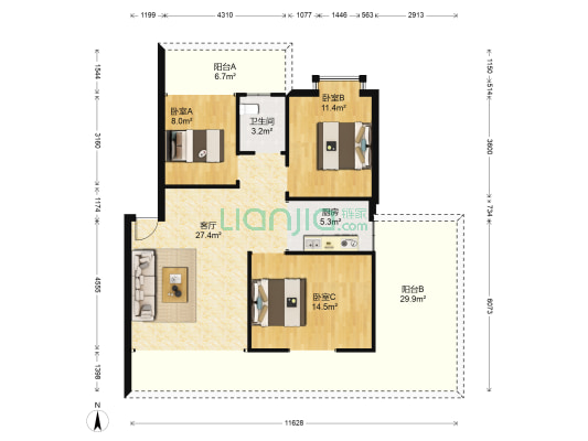 和谐康城 3室1厅1卫 96平方