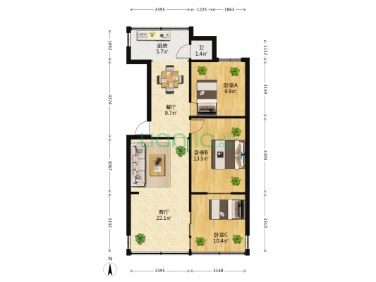 茭菱路213号 3室2厅1卫 69平方