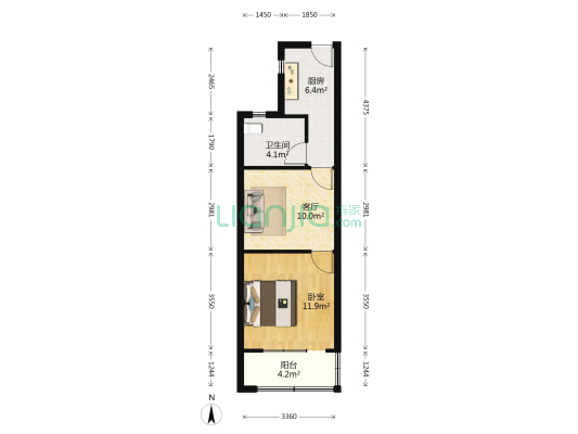 塘南路123号 1室1厅1卫 46平方