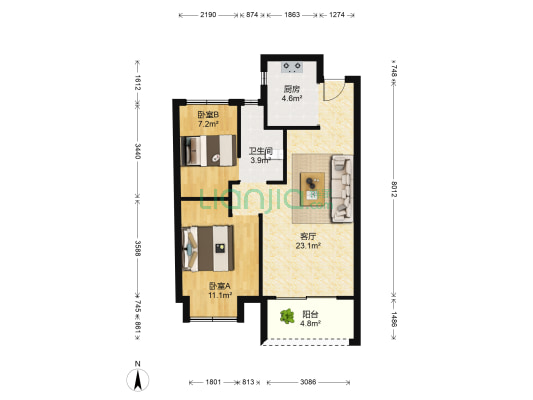 山湖锦悦府 2室1厅1卫 76平方