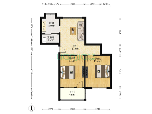井冈山大道自来水公司宿舍 2室1厅1卫 65平方