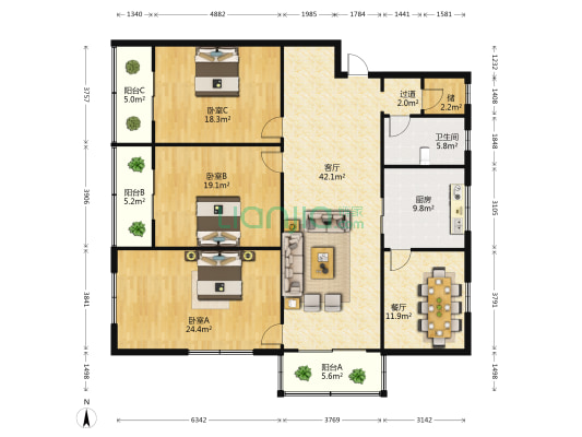 中坝南路41号 3室2厅1卫 180平方