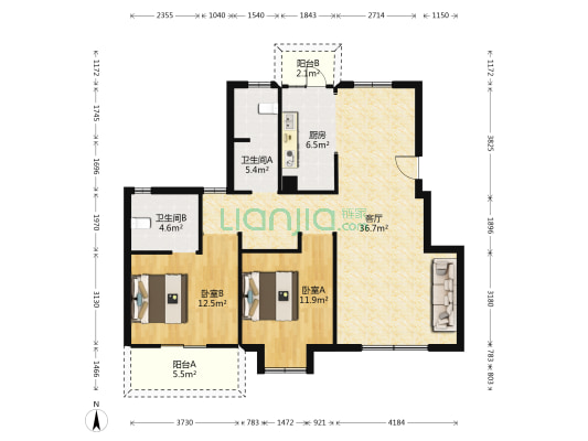 爱伦堡 2室1厅2卫 150平方