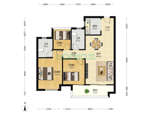 汉高学士府 3室1厅2卫 103平方