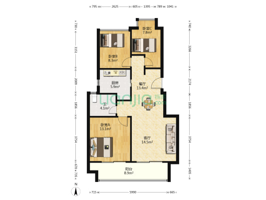 御章府一期南区 3室2厅1卫 88平方