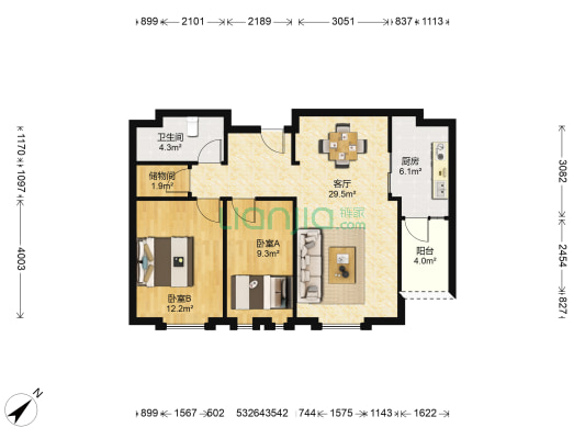 晋合世家 2室1厅1卫 93平方