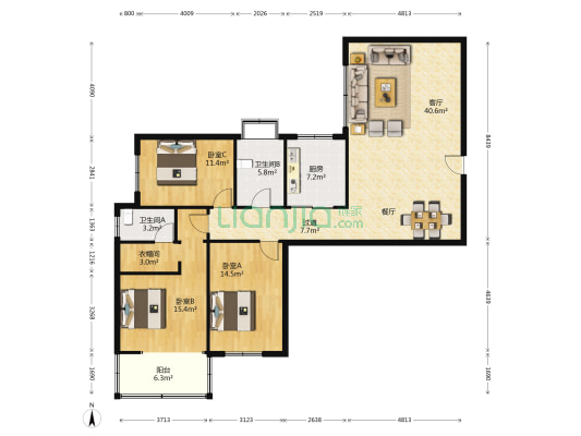 防空兵学院北院家属院 3室1厅2卫 155平方