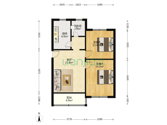 漕泾新村四区 2室1厅1卫 73平方