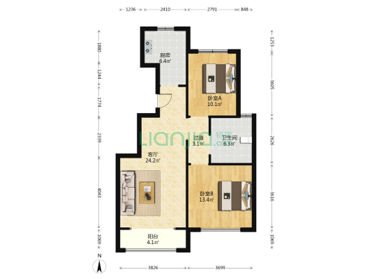 韶华园 2室1厅1卫 92平方