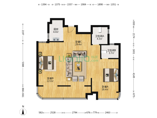 江宸馨园 3室0厅2卫 103平方