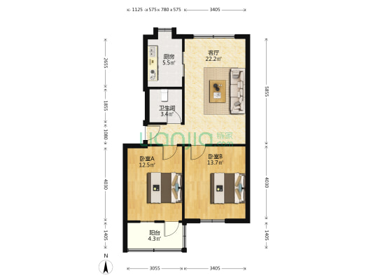 带湖路42号 2室1厅1卫 68平方