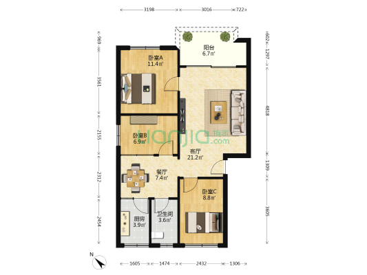 怡富楼 3室2厅1卫 79平方