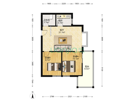 时间城 2室1厅1卫 70平方