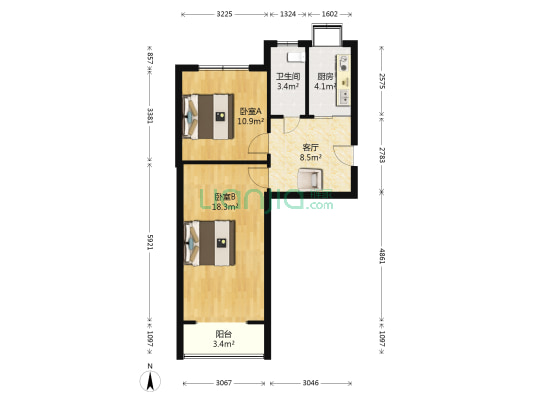 少管所宿舍 2室1厅1卫 61平方