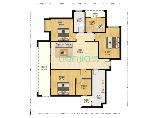 凤凰城观澜 4室1厅1卫 145平方