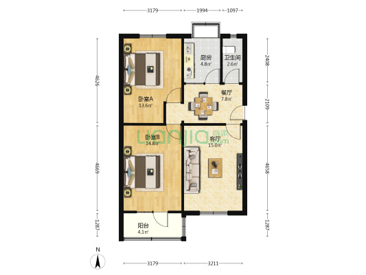 市局家属院(南城巷) 2室2厅1卫 85平方