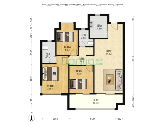 新锦成拾光云锦 3室1厅2卫 112平方
