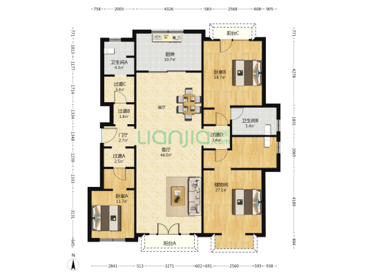 鲁信停云山庄 2室1厅2卫 172平方