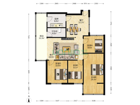 中华北路289号 4室2厅1卫 101平方