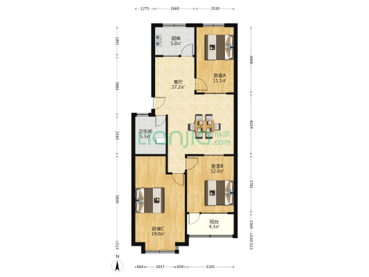 阳光花园西区 3室1厅1卫 102平方