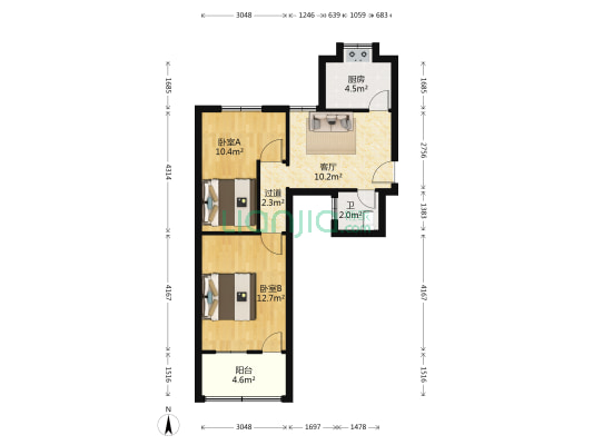 湘江宾馆司马里宿舍 2室1厅1卫 56平方