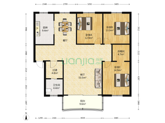 胜太西路59号 3室1厅1卫 147平方