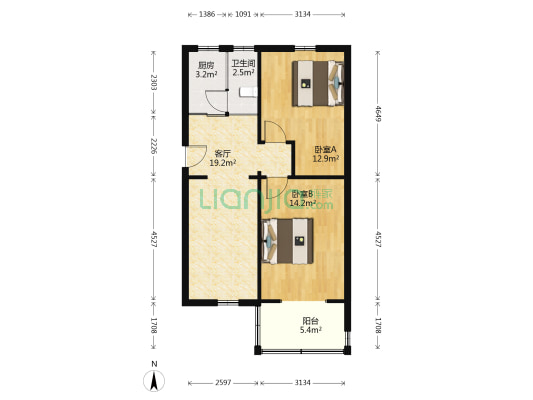 健康楼社区 2室1厅1卫 68平方