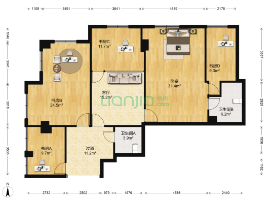 裕达大厦 5室1厅2卫 122平方