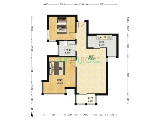 天地源津九轩 2室1厅1卫 88平方