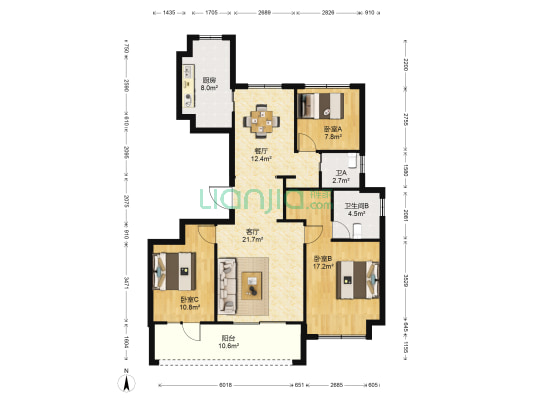 首开东城金茂府 3室2厅2卫 121平方